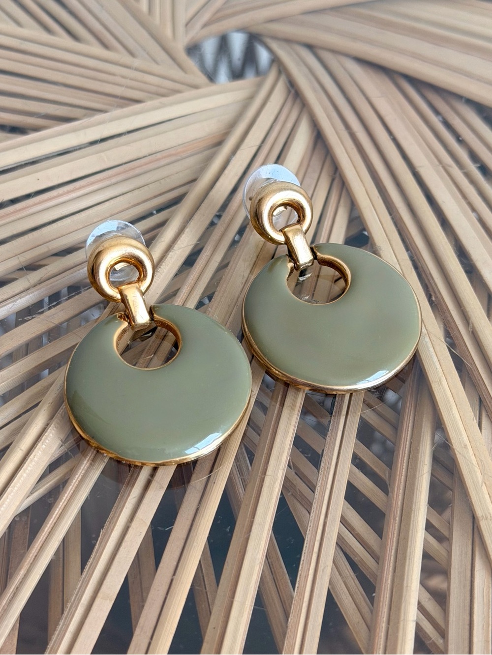 Vintage Green Enamel Gold Door knocker Drop Earrings